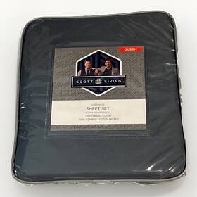 Micro Cotton 734737605169 Queen Lustrous Scott Living 450 Thread Count Sheet Set Color Storm Grey