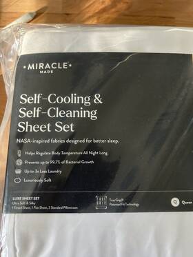 Miracle 878848601037 Made Luxe Bed Sheets Set White Queen 4 Piece Cooling Silver Infused