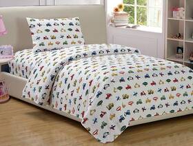Mk Home 635309809988 3pc Twin Size Sheet Set Police Cars Construction Trucks Airplane Blue