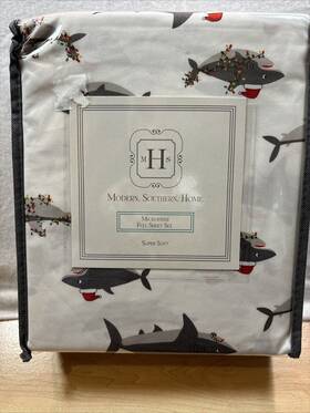 Modern Southern Home 086569589057 Shark Christmas 4 Piece Sheet Set Full