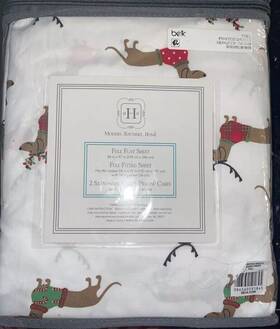 Modern Southern Home 086569591845 Dachshund Christmas Reindeer Sheet Set Full Holiday