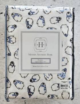 31104 Modern Southern Home New Queen Flannel 100% Cotton Lodge Penguin Sheet Set By