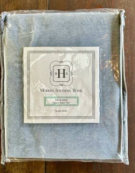 Modern. Southern. Home. Belk 086569356017 Queen Blue Chambray Sheet Set Microfiber 4 Piece