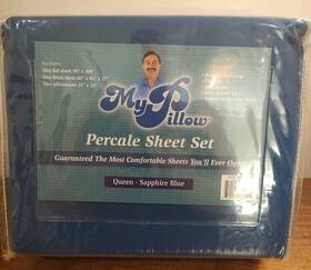 74529-01 My Pillow New Queen Size Percale 100% Cotton Bed Sheet Set Sapphire Blue D1