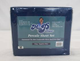 74531-01 My Pillow Percale Four-piece Sheet Set Lc7 Sapphire Blue Size King Nwt 74531-01 My Pillow Percale Four-piece Sheet Set Lc7 Sapphire Blue Size King Nwt