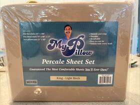 My Pillow 840193729810 Percale Light Birch King Size Sheet Set Flat/fitted 2 Pillowcases Nwt