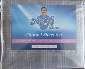 Mypillow 840193721708 Flannel Twin Sheet Set Pink And Gray Plaid New As Shown In Listing