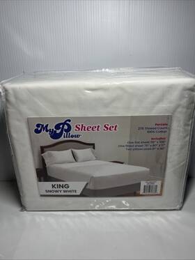 Mypillow 840193723382 100% Cotton Percale Bed Sheets 270 Thread Count Snowy White King New Mypillow 840193723382 100% Cotton Percale Bed Sheets 270 Thread Count Snowy White King New