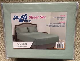 Mypillow 840193723641 New 100% Cotton Percale Queen Bed Sea Glass Sheet Set With 2 Pillow Cases