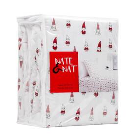 Nate And Nat 067955214166 Queen 4pc Christmas Holiday Gnomes Elves Cotton Flannel Sheet Set New