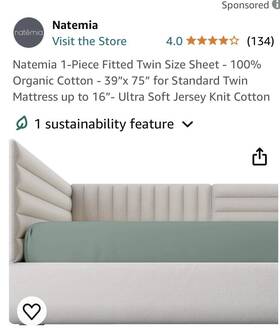 Natemia 850036724186 Fitted Twin Size Sheet 100% Organic Jersey Cotton 39 Inch X 75 Bedding Sage
