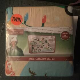 9a0579 National Lampoons Yule Believe It Flannel Twin Sheet Set Christmas Pattern