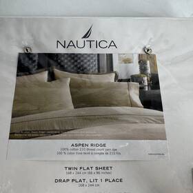 Nautica 085989284719 Aspen Ridge Twin Flat Sheet Striped 100% Cotton - New