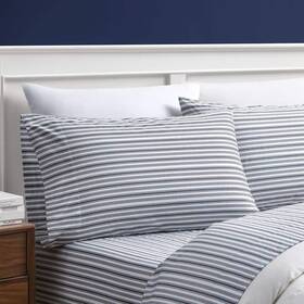 208669 Nautica Sheet Set Queen 200-thread Count Striped Cotton Charcoal Gray 4-piece