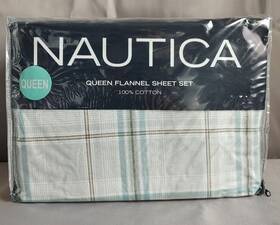 Nautica 883893316447 - Willowbrook Checked Queen Flannel Sheet Set