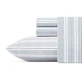 Nautica 883893635302 4-piece 200 Thread Count Navy Blue Cotton Stripe Fitted Flat Queen Sheet Set
