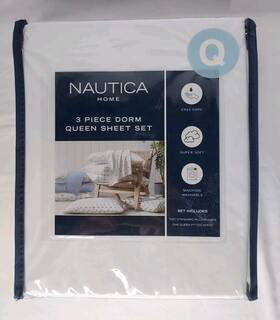 Nautica 883893827516 Home Queen Sheet Set White 3 Piece Dorm New