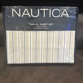 Nautica 883893919983 New - Twin Xl Bed Sheet Set Cotton Percale Bedding Beaux Stripe