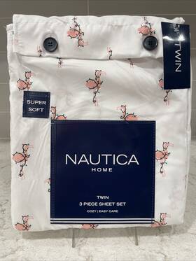 Nautica 883893923317 Home Pink Flamingo Christmas Twin Size Sheet Set White Holiday Lights