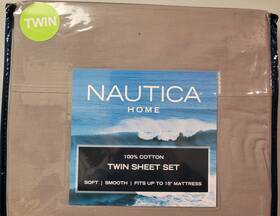 Nautica 883893937215 Home Gray 3pc Twin Sheet Set Grey Sheets Fitted Flat Pillowcase Cotton