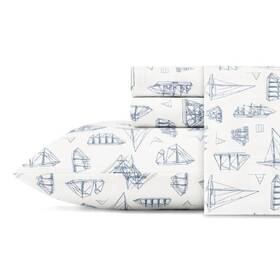 Nautica Ushsa01126626 Whitewood Sail 3-piece Blue Sailboats Cotton Twin Sheet Set New