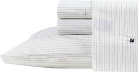 Ushsa01167313 Nautica Queen Sheet Set 100% Cotton Percale Cooling Gray Striped Deep Pocket 18