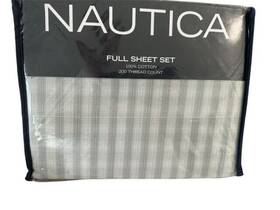 Ushsa01228466 Nautica Michael Grey White Plaid 100% Cotton Full Sheet Set 200 Thread Count New
