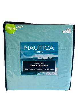 Ushsa01314529 Nautica Home Twin Sheet Set Aqua Blue Cotton Pillowcase Flat And Fitted New Ushsa01314529 Nautica Home Twin Sheet Set Aqua Blue Cotton Pillowcase Flat And Fitted New