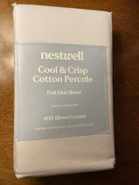 Nestwell 444800367237 Illusion Blue Cool And Crisp Cotton Percale Full Flat Sheet 400 Thread Ct