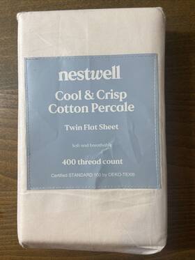 Nestwell 444800367589 Cotton Sateen 400 Thread Count Egret Off-white Twin Flat Sheet - New