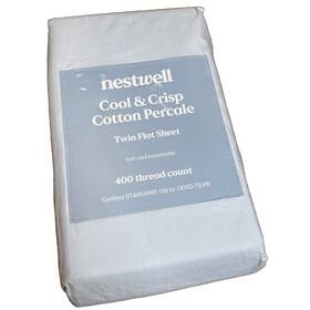 Nestwell 444800367718 Cotton Sateen 400 Thread Count Illusion Blue Twin Flat Sheet Nip