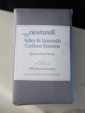 Nestwell 444800371470 New Silky And Smooth Cotton Sateen Queen Flat Sheet 400 Thread