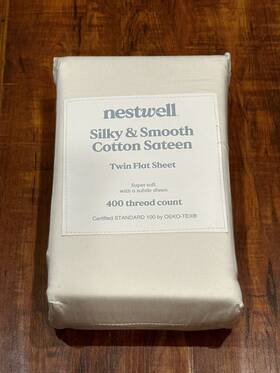 Nestwell 444800371517 Cotton Sateen 400 Thread Count Egret Off-white Twin Flat Sheet - New