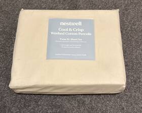 Nestwell 444800373047 Cool And Crisp Washed Cotton Percale Twin Xl Sheet Set Cream Beige