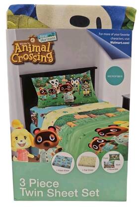 Na310w New Horizons Animal Crossing 3pc Sheet Set - Twin Bed Fitted/flat/pillowcase
