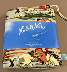 Nick & Nora 490970205756 Vtg And Rio Grande Cowboy Cotton Jersey Twin Fitted Flat Pillowcase