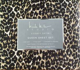 Rs-sh4q Nicole Miller Studio Queen Sheet Set Luxury Satin Leopard Print Animal Cheetah Rs-sh4q Nicole Miller Studio Queen Sheet Set Luxury Satin Leopard Print Animal Cheetah