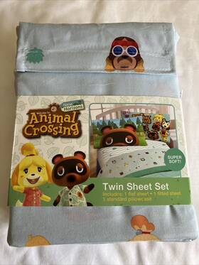 Nintendo 073558806028 Animal Crossing New Horizons Diy Paradise Twin Size 3 Piece Sheet Set