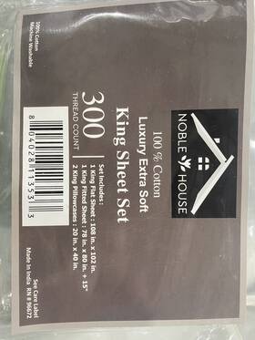 Noble House 804028113533 King 300 Thread Count Sheet Set - Gray Noble House 804028113533 King 300 Thread Count Sheet Set - Gray