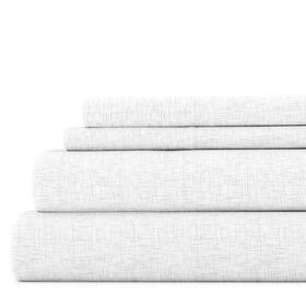 Ieh-4pc-chb-queen-white Noble Linens 4 Piece Microfiber Bed Sheets Set White Chambray Style Queen