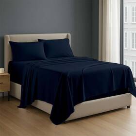 Rgpremiumss-744 Non Sticky Cotton 4 Piece Premium Sheet Set Queen 100% Queen-15 Navy Blue Solid