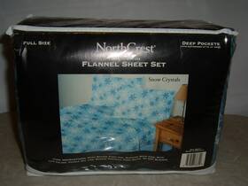 88074 Northcrest Flannel Sheet Set Full 4 Piece Snowflake Blue 100% Cotton Deep Pocket 88074 Northcrest Flannel Sheet Set Full 4 Piece Snowflake Blue 100% Cotton Deep Pocket