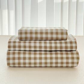 Nsnlgsgc 733805723545 Tan Gingham Twin Sheet Set Soft Brushed Microfiber Taupe Plaid Bed Sheets