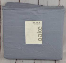 Oake 636189047538 Twin Size Sheet Set 100% Organic Cotton 300 Thread Count Gray Blue New Read