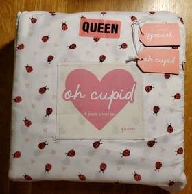 Oh Cupid 889459533594 Valentines Day Love Bug Ladybug Queen 4pc Sheet Set Sheets
