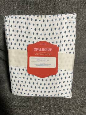 81782121 Opalhouse Designed With Jungalow Queen Printed 100% Cotton Percale Sheet Set Teal Dash