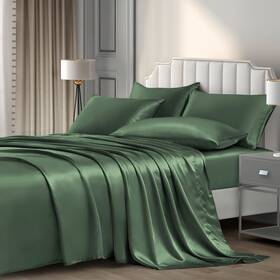 P Pothuiny 779640684863 6 Pieces Queen Satin Sheets Luxury Woodland Green Bedding Sheet Set 1