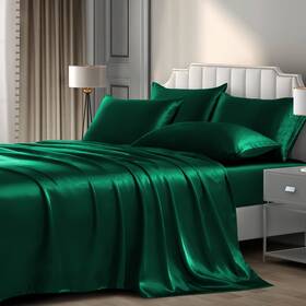 Jinyin210407-0002 P Pothuiny 6 Pieces King Satin Sheets Luxury Silky Blackish Green Beddi