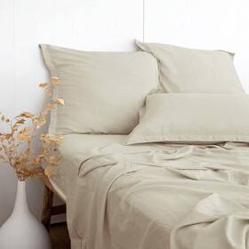 Pandatex 445050325353 Beige Linen-textured Bed Sheets Set Bamboo Rayon Cotton Linen Blend