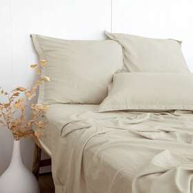 Pandatex 696594613582 Linen-textured 55% Bamboo 45% Cotton Sheets Set Natural Linen Color Queen Size